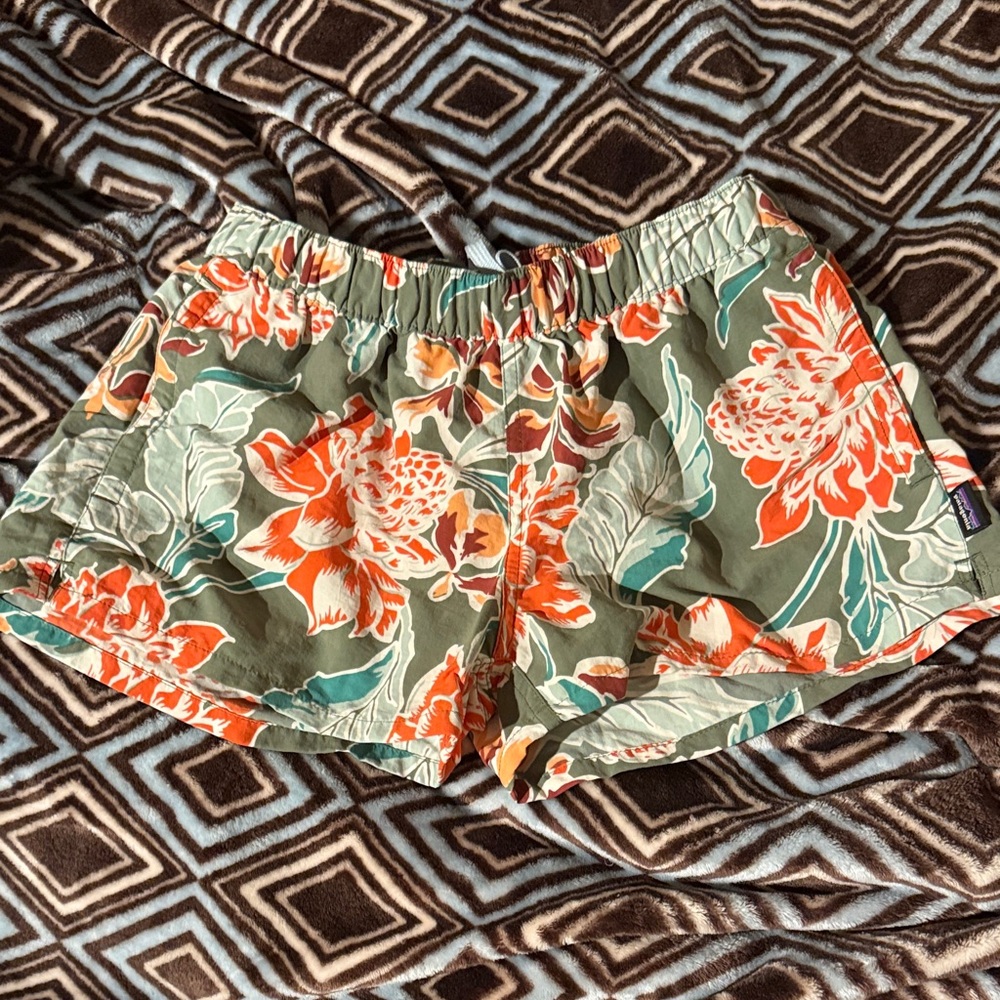 Patagonia Floral Athletic Shorts - Green and Orange